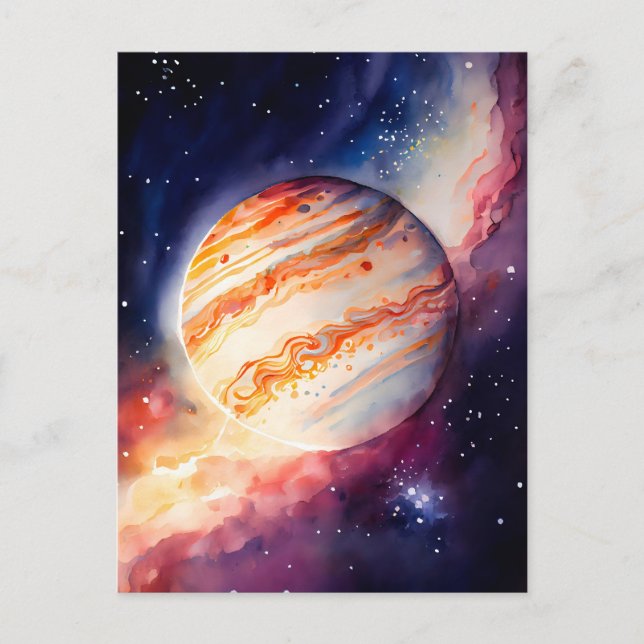 Schaltfläche "Majestic Watercolor Jupiter Art" Postkarte (Vorderseite)