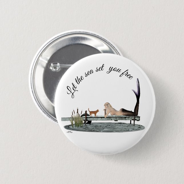 Schaltfläche "Mermaid On Boat Dock" für das Button (Vorne & Hinten)