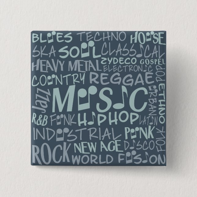 Schaltfläche Musik Genres Word Collage Button (Vorderseite)