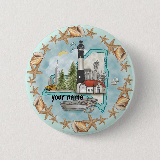 Schaltfläche "New York Muscheln Lighthouse Button" Button (Vorderseite)