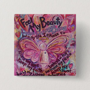 Schaltfläche "Pink Angel Cancer Poem Art Custom B Button