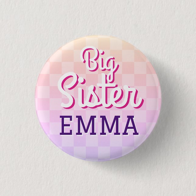 Schaltfläche "Pink Checkered Big Sister Button" Button (Vorderseite)
