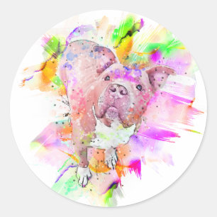 Schaltfläche "Pitbull Dog Watercolor" Runder Aufkleber