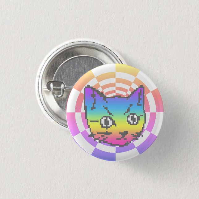 SCHALTFLÄCHE "PIXEL KITTY CAT PSYCHEDELIC RAINBOW" BUTTON (Vorne & Hinten)