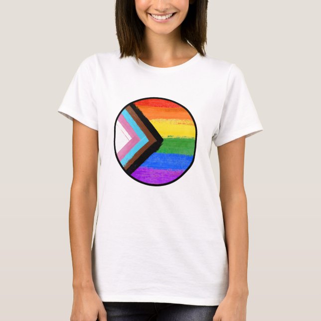 Schaltfläche "Progress Pride Stripes" T-Shirt (Vorderseite)
