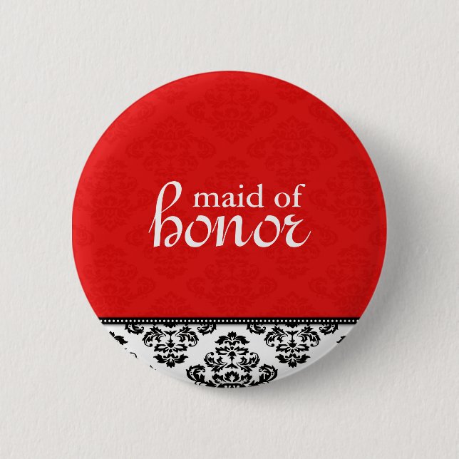Schaltfläche Red Damask Trauzeugin Button (Vorderseite)