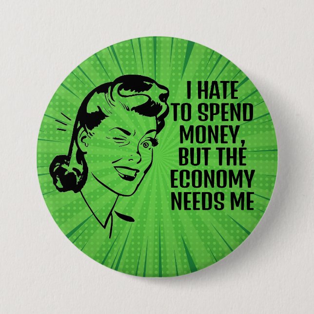 Schaltfläche "Retro Funny Shopping Quote" Button (Vorderseite)