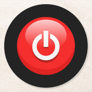 Schaltfläche "Riesenroter Power" Runder Pappuntersetzer