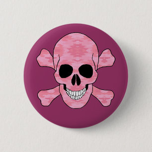 Schaltfläche "Rosa Camouflage - Schädel und Kreuzk Button