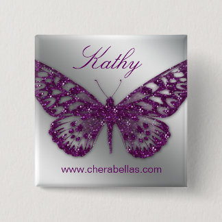 Schaltfläche "Salon Butterfly Name Tag" Silver Lil Button
