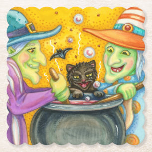 SCHALTFLÄCHE, SCHWARZE KATZE- UND HALLOWEEN BREW UNTERSETZER