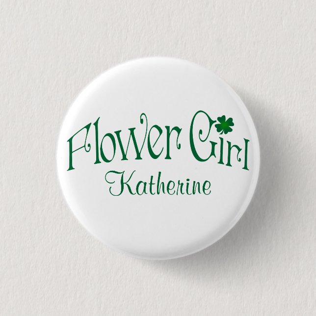 Schaltfläche "Smaragdgrüne, weiße Kleeblatt-Blumen Button (Vorderseite)