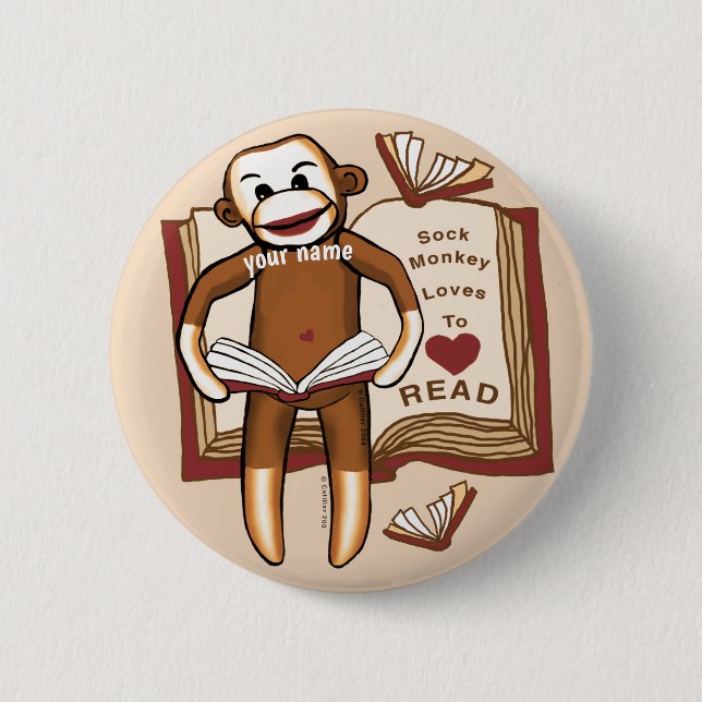Schaltfläche Sock Monkey Reading Button (Vorderseite)
