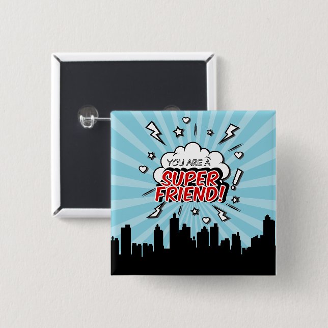 Schaltfläche "Superhero Friend Comic Valentine" Button (Vorne & Hinten)