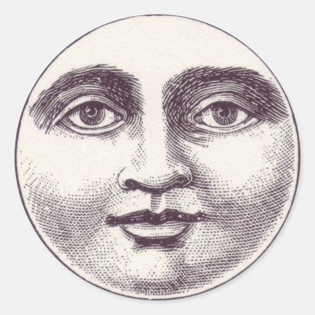Schaltfläche "Vintag Moon Face" Runder Aufkleber (Vorderseite)