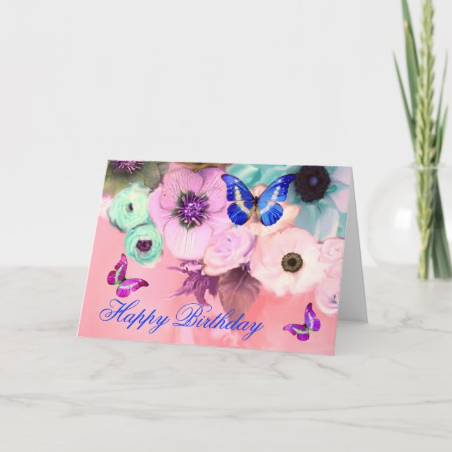 SCHALTFLÄCHEN, AQUAMARINE ROSE UND ANEMONEN-BLUME KARTE (Vorderseite)