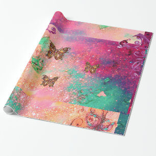 SCHALTFLÄCHEN IN DER PFLANZE PINK GLITZERN-MAGIC B GESCHENKPAPIER