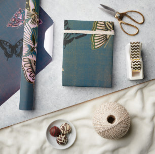 SCHALTFLÄCHEN UND BLAU GESCHENKPAPIER