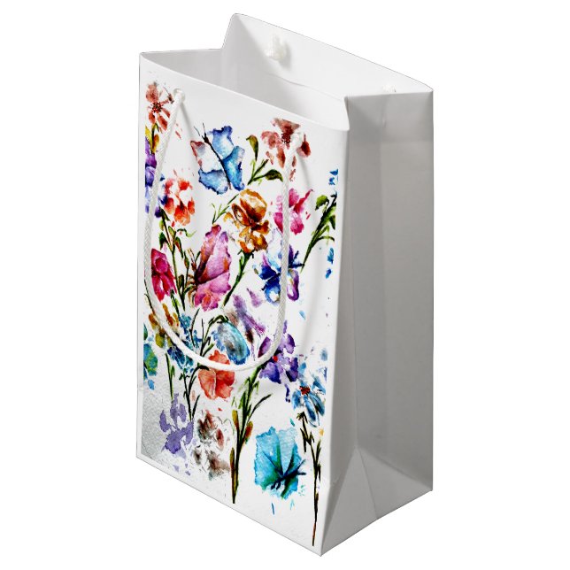SCHALTFLÄCHEN UND BLUMEN KLEINE GESCHENKTÜTE (Vorderseite Schrägansicht)