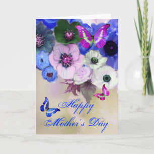 SCHALTFLÄCHEN, WEISSE BLAUE ROSE UND ANEMONEN-BLUM KARTE