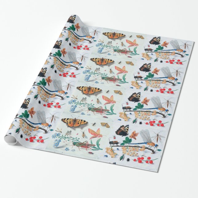 SCHALTFLÄDEN, INSEKTIONEN, BLUME UND PFLANZE GESCHENKPAPIER (Ungerollt)