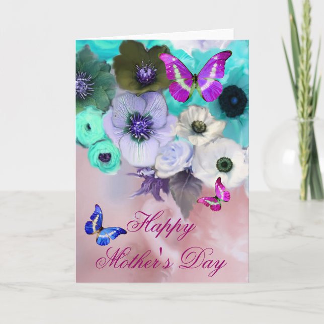 SCHALTFLÄDEN, WEISSE AQUAMARINE ROSE UND ANEMONEN- KARTE (Vorderseite)