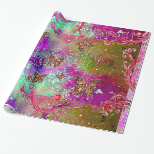 SCHALTFLÜGE IN GOLD AQUAMARIN BLAU LILA GLITZERN GESCHENKPAPIER