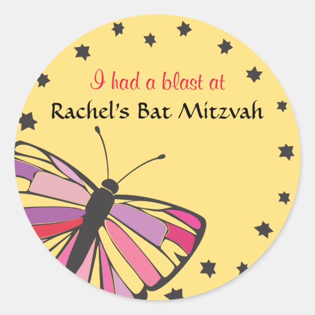 SCHALTFLY Bat Mitzvah Einladung Runder Aufkleber (Vorderseite)