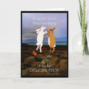 Schaltjahr Jahrestag, zwei springende Kaninchen Karte