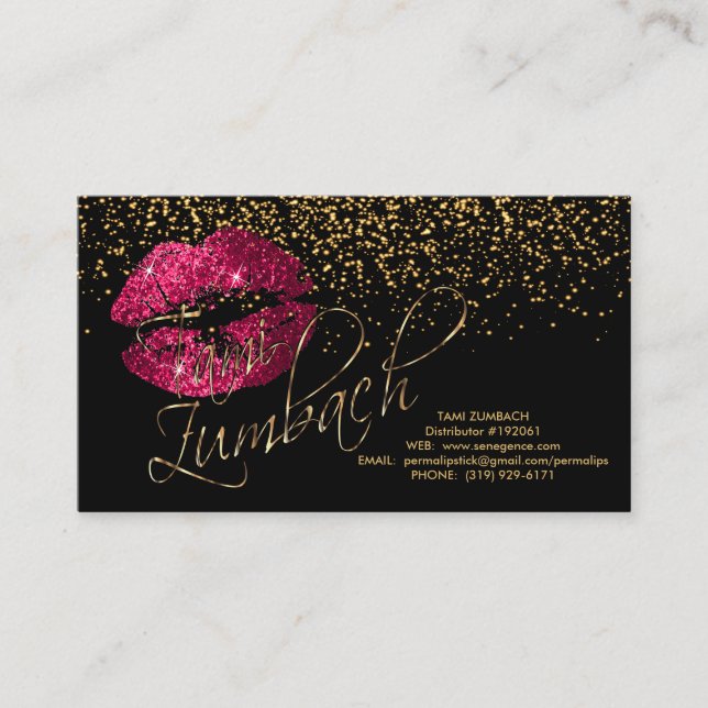 Scharfe Goldconfetti-u. -PINK-Lippen Visitenkarte (Vorderseite)