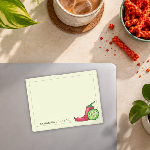 Scharfe rote Chili-Schote & Jalapeño mit Spielchar Post-it Klebezettel
