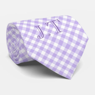 Scharfes Lavendel-Gingham-Muster mit Monogramm Krawatte
