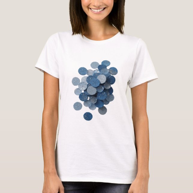 Scharfes Silber BLAUE BLÄTTER 3D-Textkunst T-Shirt (Vorderseite)