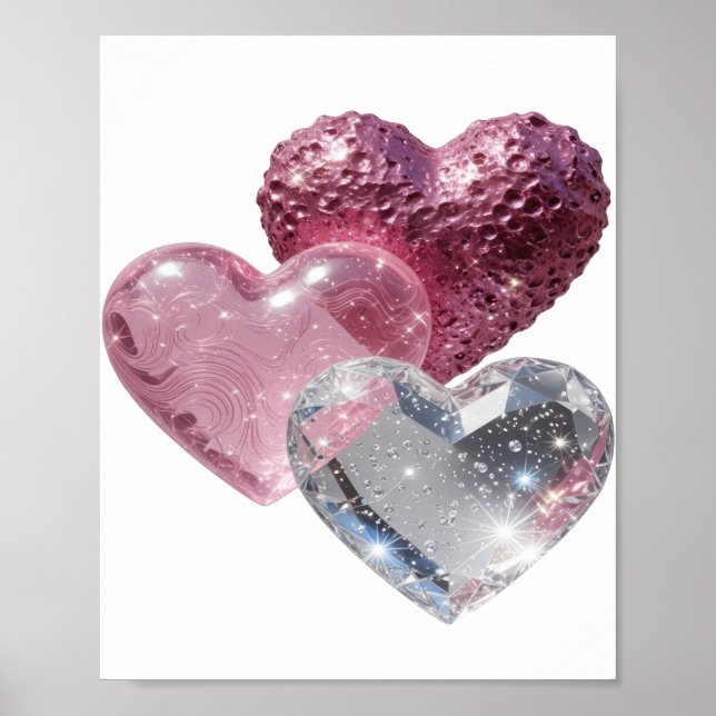 Scharfes Silber DREI HERZEN v2 Poster (Vorne)