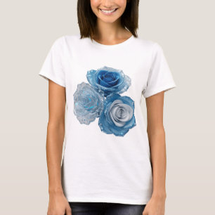 Scharfes Silbernes BLAUE ROSEN Druckmuster T-Shirt
