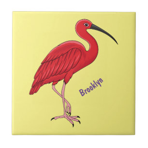 Scharlach-Ibis-Vogel-Cartoon-Illustration Fliese