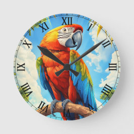 Scharlachara im Dschungel Runde Wanduhr