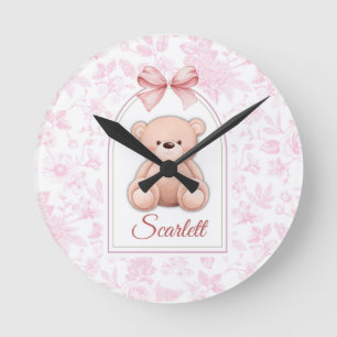 Scharlachrot Benutzerdefiniertes rosa Teddy-Bär- Runde Wanduhr