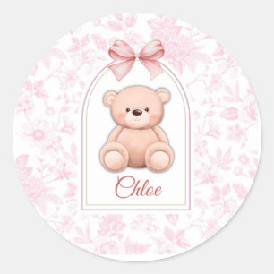 Scharlachrot Benutzerdefiniertes rosa Teddy-Bär- Runder Aufkleber