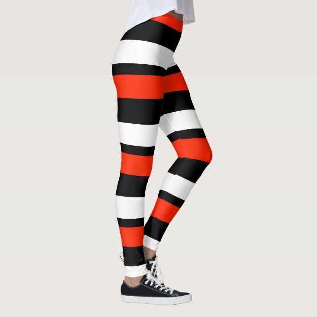 Scharlachrot Horizontal-Schwarzweiss-gestreiftes Leggings (Rechts)