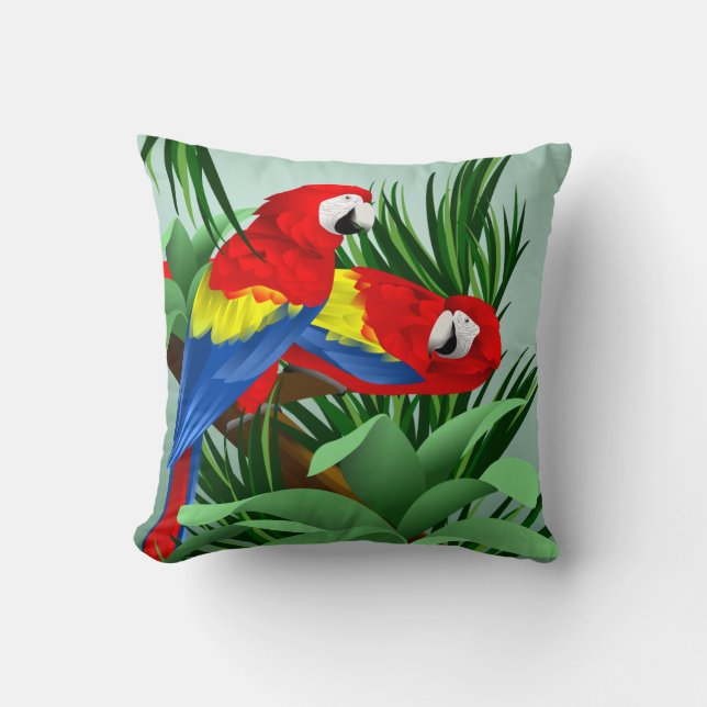 Scharlachrot Macaw-Kunst- Kissen (Vorderseite)