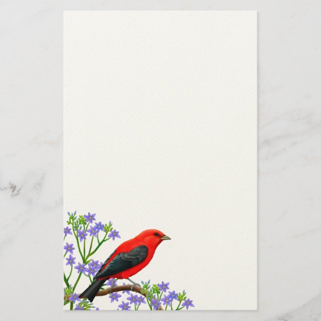 Scharlachrot Tanager-wildes Vogel-Briefpapier- Briefpapier (Vorderseite)
