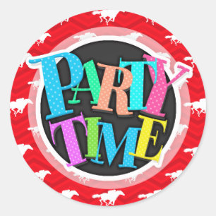 Scharlachrot, weiß, Zickzack, Pferderennen Runder Aufkleber