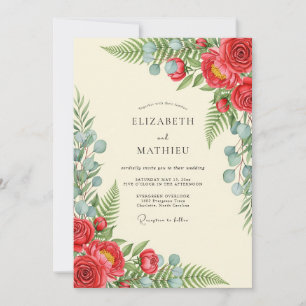 Scharlachrote botanische Hochzeit Einladung