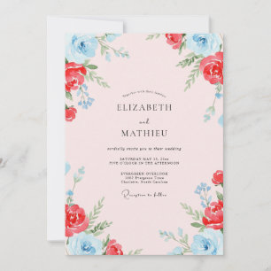 Scharlachrote Cerulean Gemalte Hochzeit Einladung