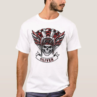 Scharlachrote Fallschirmjäger-Flügel & Totenkopf T-Shirt