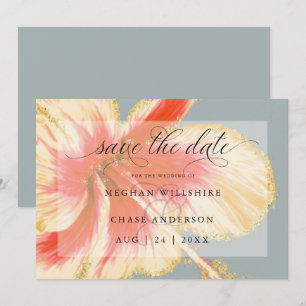 Scharlachrote und gelbe tropische Blumen-Aquarell- Save The Date