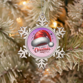 Scharlachroter Weihnachtsmannhut-Glanz Schneeflocken Zinn-Ornament