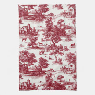 Scharlachrotes französisches Toile-Muster Geschirrtuch
