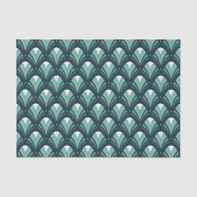 SCHATTEN AQUAMARINER ART DECO-MUSTER SEIDENPAPIER (Vorderseite)